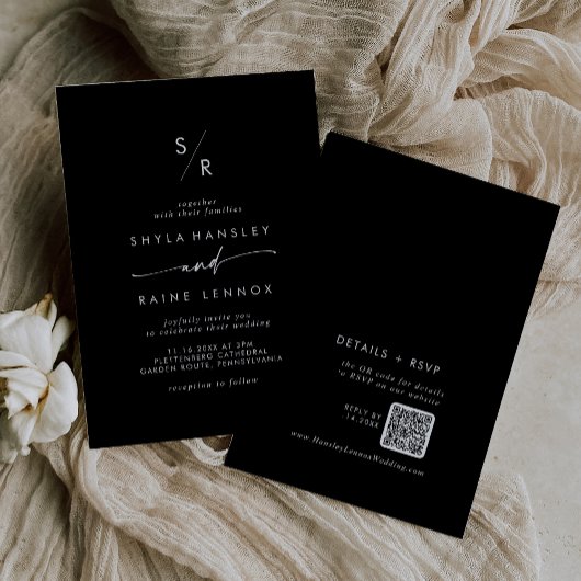 Bohoシックなカラー編集可能モノグラムQRコード結婚ズ 招待状