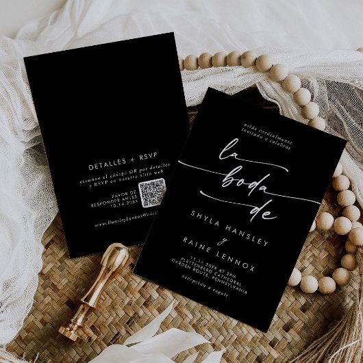 Bohoシックなカラー編集可能QRコースペインのド結婚ズ 招待状