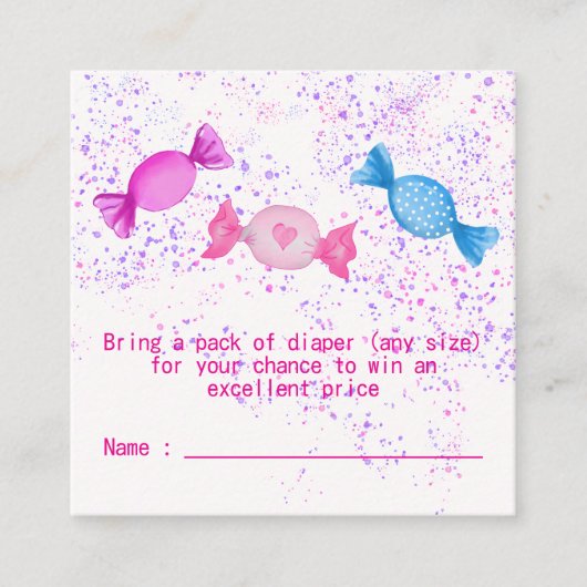 Bohoシックなキャンディスイーツベビーシャワーオムツラッフル エンクロージャーカード (正面)