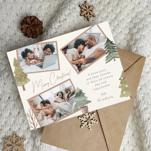 Bohoシックなクリスマス3フォトコラージュ松の木 シーズンポストカード