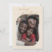 Bohoシックなクリーム金ゴールド写真かわいいメリークリスマス シーズンカード (正面)