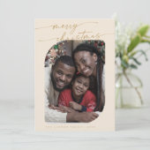 Bohoシックなクリーム金ゴールド写真かわいいメリークリスマス シーズンカード (スタンド正面)