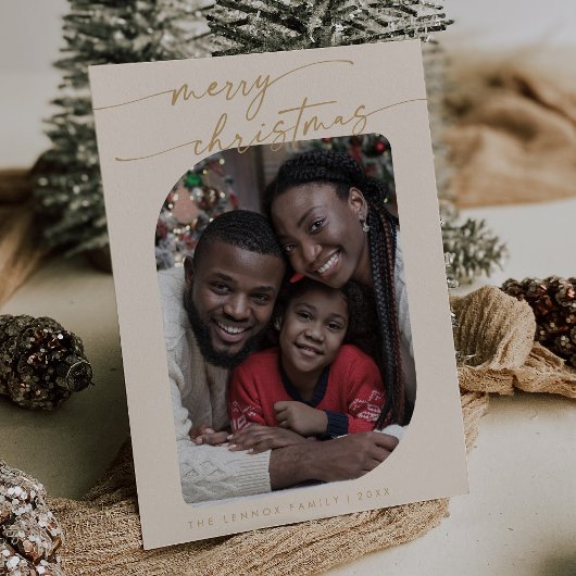 Bohoシックなクリーム金ゴールド写真かわいいメリークリスマス シーズンカード