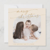 Bohoシックなクリーム金ゴールド写真かわいい家族クリスマス シーズンカード (正面)