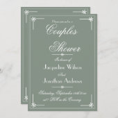 Bohoシックなセージ緑と白のカップルのシャワー 招待状 (正面/裏面)
