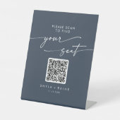 BohoシックなダークネイビーブルーのシーティングチャートQRコード 台座サイン (正面)