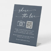 Bohoシックなダークネイビーブルー共有ザ・ラブQRコード 台座サイン (正面)