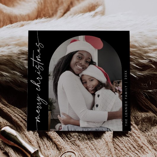 Bohoシックなダークブラックフォトメリーユニーククリスマス シーズンカード