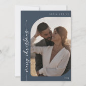 Bohoシックなネイビーブルーフォトシンプルクリスマスメリークリスマス シーズンカード (正面)