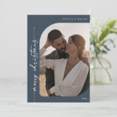 Bohoシックなネイビーブルーフォトシンプルクリスマスメリークリスマス シーズンカード (スタンド正面)