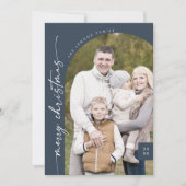 Bohoシックなネイビーブルーフォトメリーモダンクリスマス シーズンカード (正面)