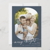 Bohoシックなネイビーブルー明るいメリーフォトクリスマス シーズンカード (正面)