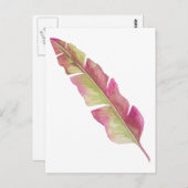 Bohoシックなピンクとグリーンの羽毛はがき ポストカード (正面/裏面)