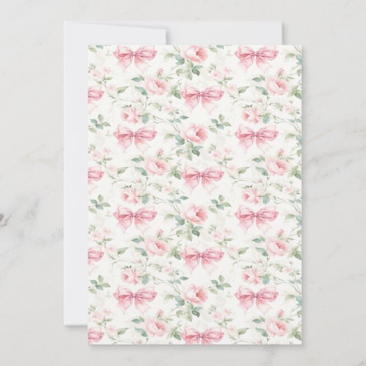 Bohoシックなピンクのリボンフローラベビーガールシャワー サンキューカード (裏面)