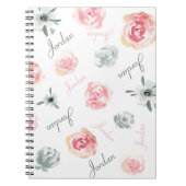 Bohoシックなピンクの水の色の花模様はNamEを繰り返し ノートブック (正面)