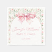 Bohoシックなピンクボウフローラベビーガールシャワー紙 スタンダードカクテルナプキン (正面)