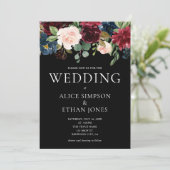 Bohoシックなブルガンディーブルー結婚フラワーズ 招待状 (スタンド正面)