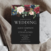 Bohoシックなブルガンディーブルー結婚フラワーズ 招待状