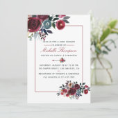 Bohoシックなブルゴーニュとネイビーフローラベビーシャワー 招待状 (スタンド正面)