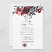 Bohoシックなブルゴーニュと海軍のフローラドライブでシャワー 招待状 (正面)