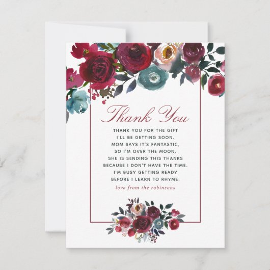 Bohoシックなブルゴーニュと海軍のベビーシャワー感謝してい 招待状 (正面)