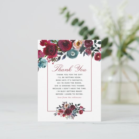 Bohoシックなブルゴーニュと海軍のベビーシャワー感謝してい 招待状 (スタンド正面)