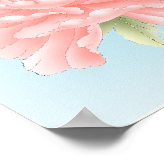 bohoシックなブルーの水彩フローラピンク色の花 ポスター (角)