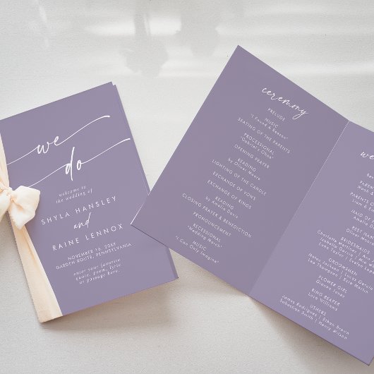 Bohoシックなラベンダーパープル我々は折り返し結婚の プログラム