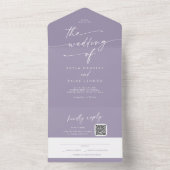BohoシックなラベンダーパープルQRコードメール結婚イン オールインワン招待状 (内側)