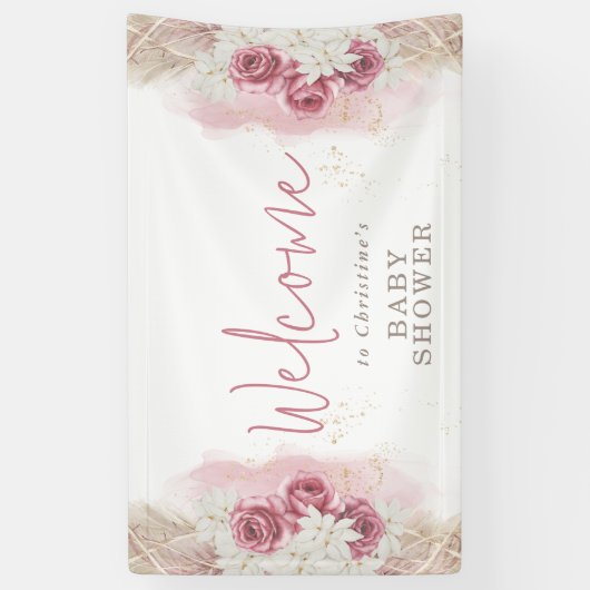 Bohoシックな水の色のフローラベビーシャワーへようこそ 横断幕 (縦)