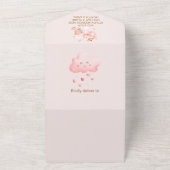 Bohoシックな水の色の女の子テディベアとピンクバル オールインワン招待状 (外側)