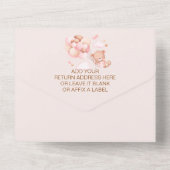 Bohoシックな水の色の女の子テディベアとピンクバル オールインワン招待状 (裏面)