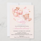 Bohoシックな水の色の女の子テディベアとピンクバル 招待状 (正面)