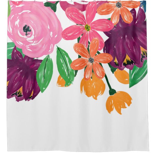 Bohoシックな水の色バーガンディーピンクの花 シャワーカーテン (正面)