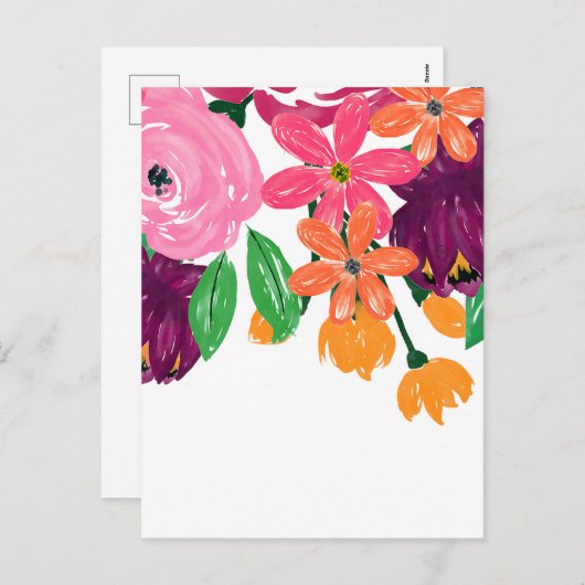 Bohoシックな水の色バーガンディーピンクの花 シーズンポストカード (正面/裏面)