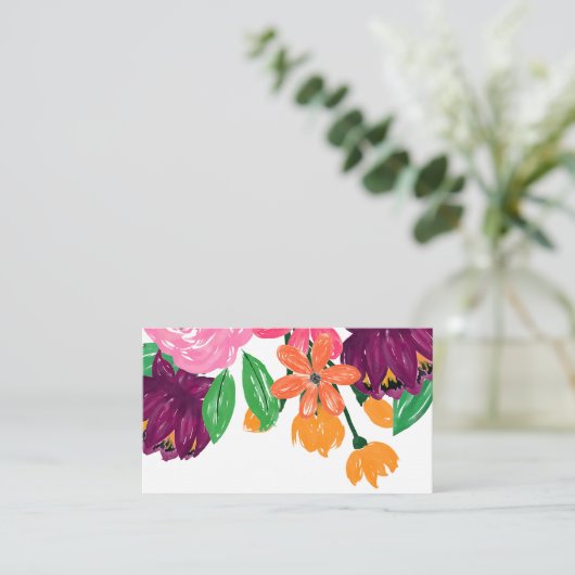 Bohoシックな水の色バーガンディーピンクの花 名刺 (スタンド正面)