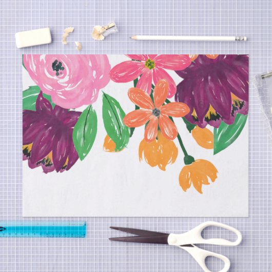 Bohoシックな水の色バーガンディーピンクの花 薄葉紙 (クラフト)