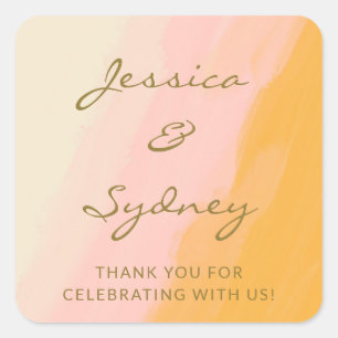 Bohoシックな水の色ピンクの黄色結婚の感謝 スクエアシール