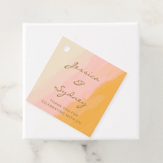 Bohoシックな水の色ピンクの黄色結婚の感謝 フェイバータグ (インサイチュ)