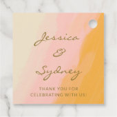 Bohoシックな水の色ピンクの黄色結婚の感謝 フェイバータグ (裏面)