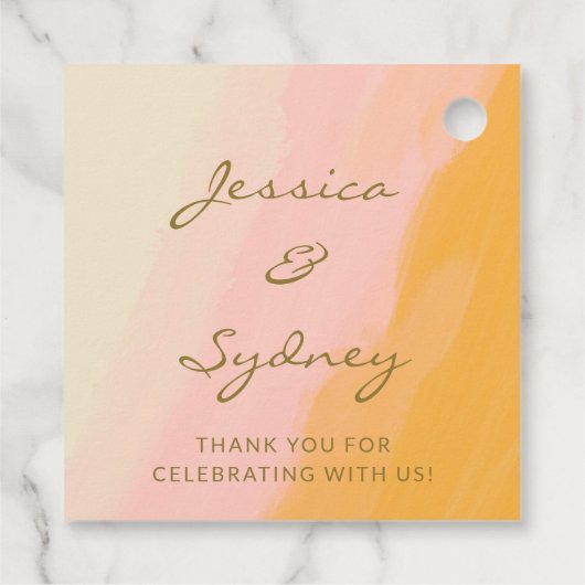 Bohoシックな水の色ピンクの黄色結婚の感謝 フェイバータグ (裏面)