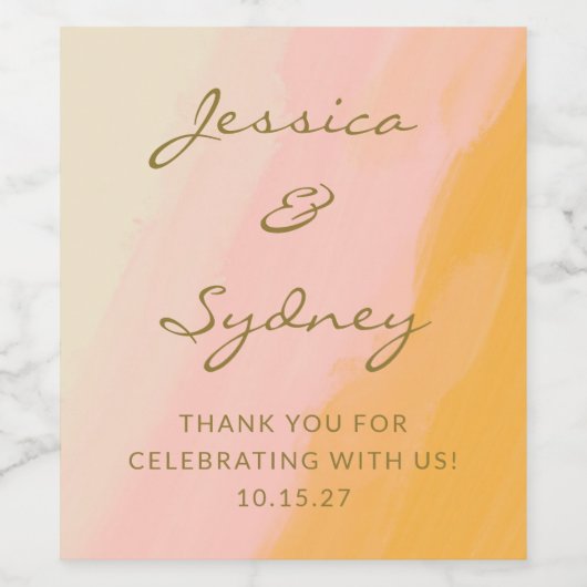 Bohoシックな水の色ピンクの黄色結婚の感謝 ワインラベル (シングルラベル)