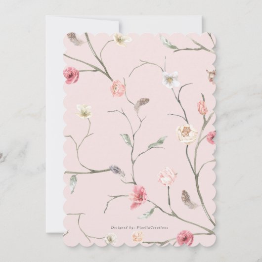 Bohoシックな水彩フローラガーデンモダンシャワー 招待状 (裏面)