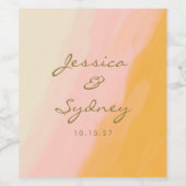 Bohoシックな水色ピンクと黄色の名結婚前 ワインラベル (シングルラベル)