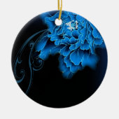 bohoシックな水色フローラブルーピーニー セラミックオーナメント (正面)
