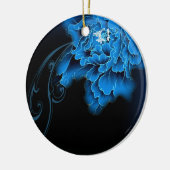 bohoシックな水色フローラブルーピーニー セラミックオーナメント (左)