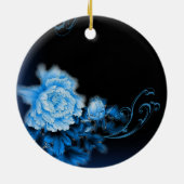 bohoシックな水色フローラブルーピーニー セラミックオーナメント (裏面)