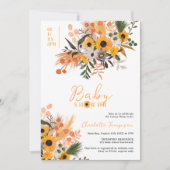 Bohoシックな素朴なオレンジのヒマワリの赤ちゃんシャワー 招待状 (正面)