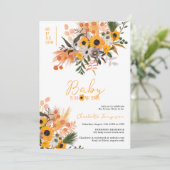 Bohoシックな素朴なオレンジのヒマワリの赤ちゃんシャワー 招待状 (スタンド正面)