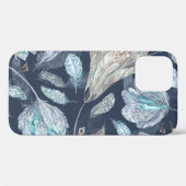 Bohoシックな羽の花:水色ダークブルーP Case-Mate iPhoneケース (裏面 (横))